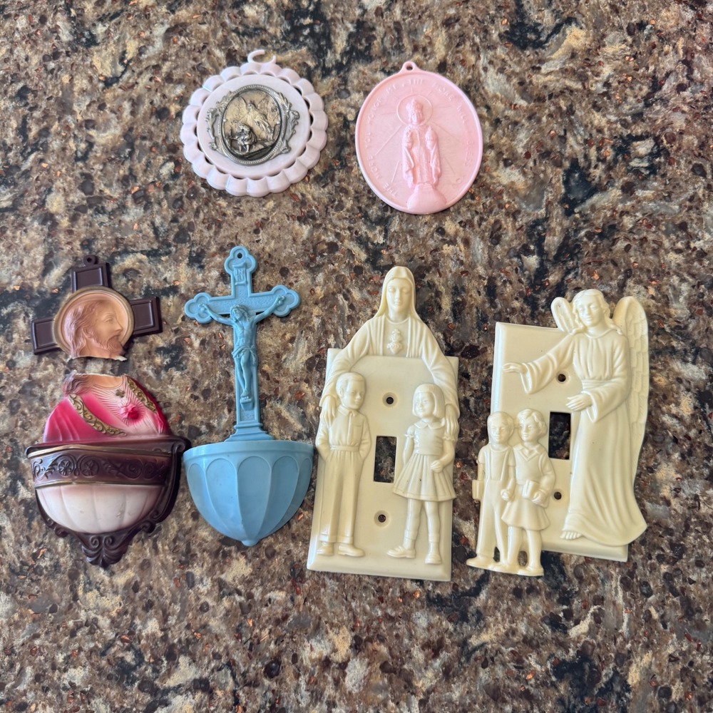 Lot of 6‎ Religious Christian Jesus Mary Collectibles Angel Cross Light Switch